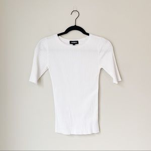 EXPRESS Ribbed White Crewneck Sweater Tee 3/4 Sleeves